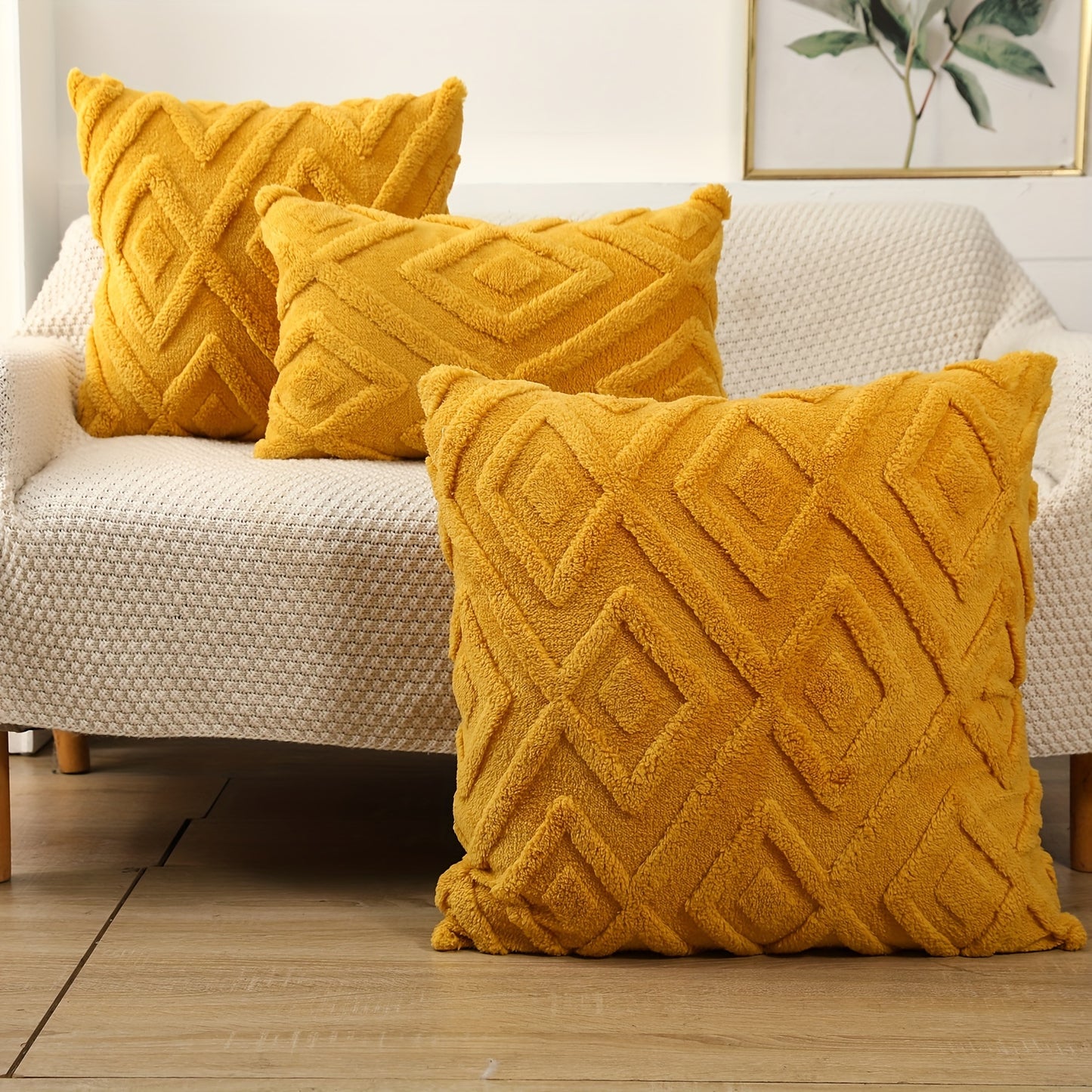2pcs Soft Plush Snowflake Velvet Cream White Pillow Covers - Large Rhombus Pattern - For Bedroom & Living Room Decor - Multiple Colors Available -  Perfect Gift for Home Decor Lovers