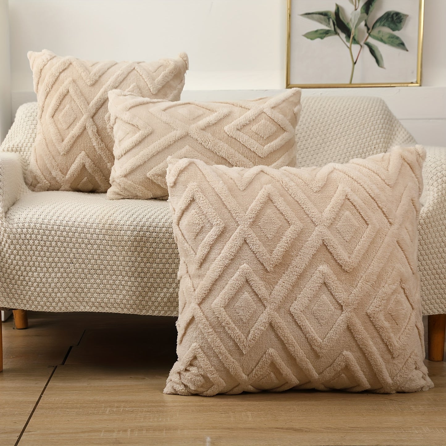2pcs Soft Plush Snowflake Velvet Cream White Pillow Covers - Large Rhombus Pattern - For Bedroom & Living Room Decor - Multiple Colors Available -  Perfect Gift for Home Decor Lovers
